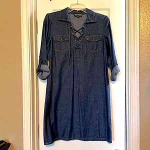 J Gee Women's Blue Shift Chambray Roll Sleeves Dress EUC SIZE S cotton 100%
